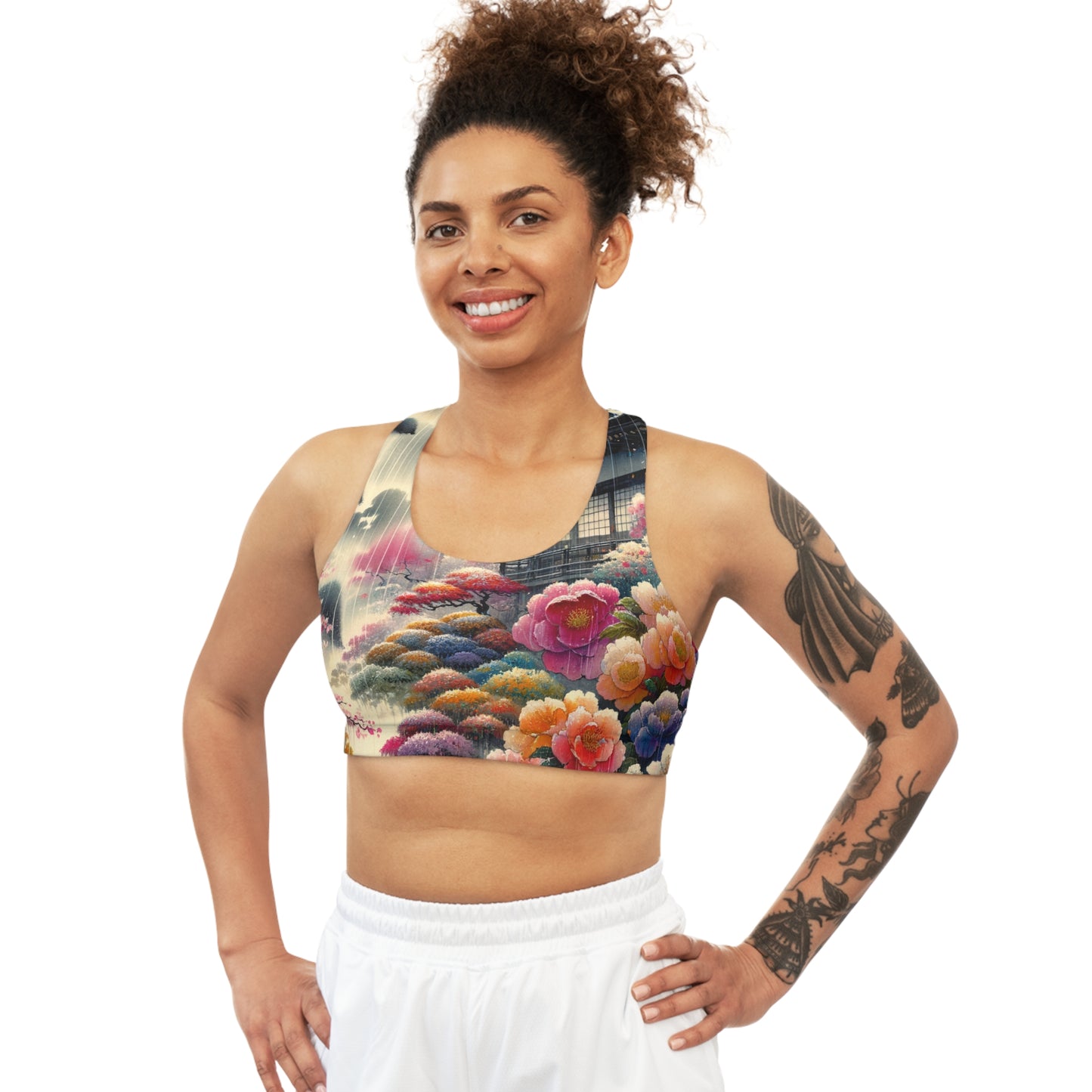 "Rain-drenched Sakura Spectrum" - Seamless Sports Bra