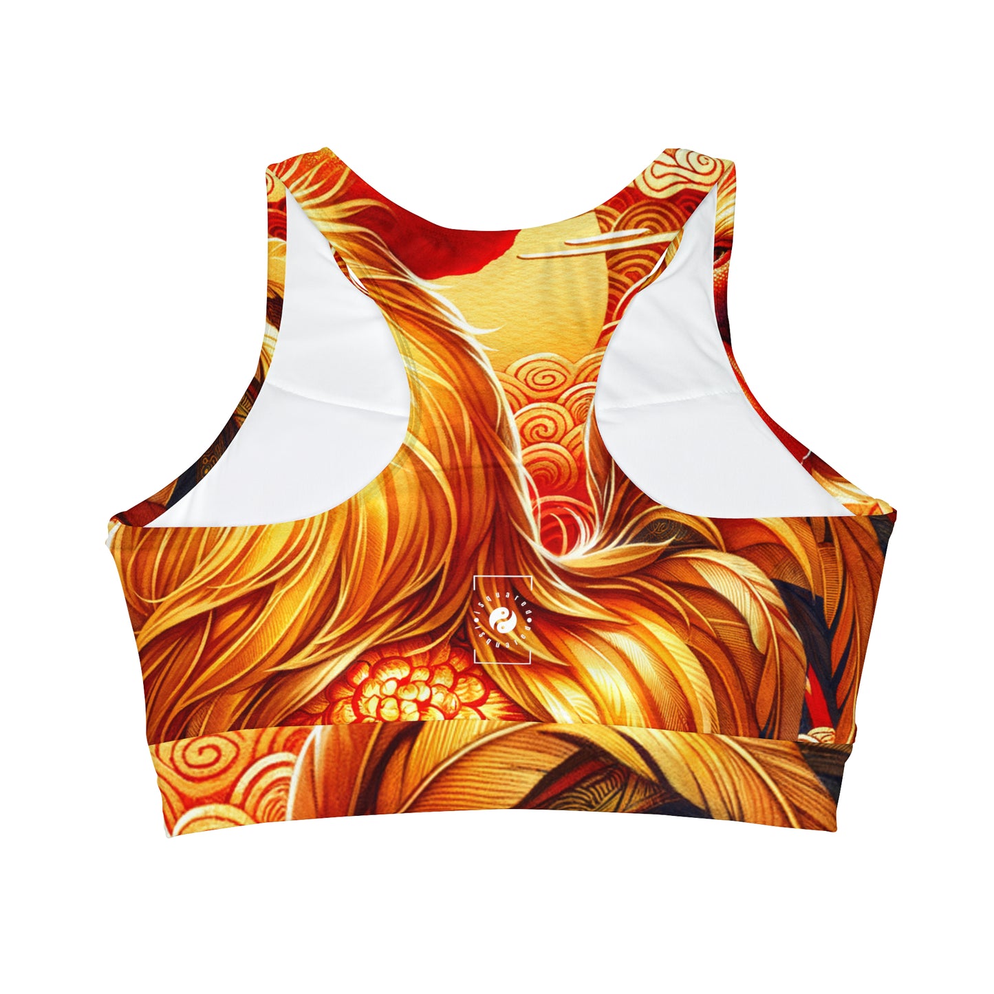 "Crimson Dawn: The Golden Rooster's Rebirth" - High Neck Crop Top