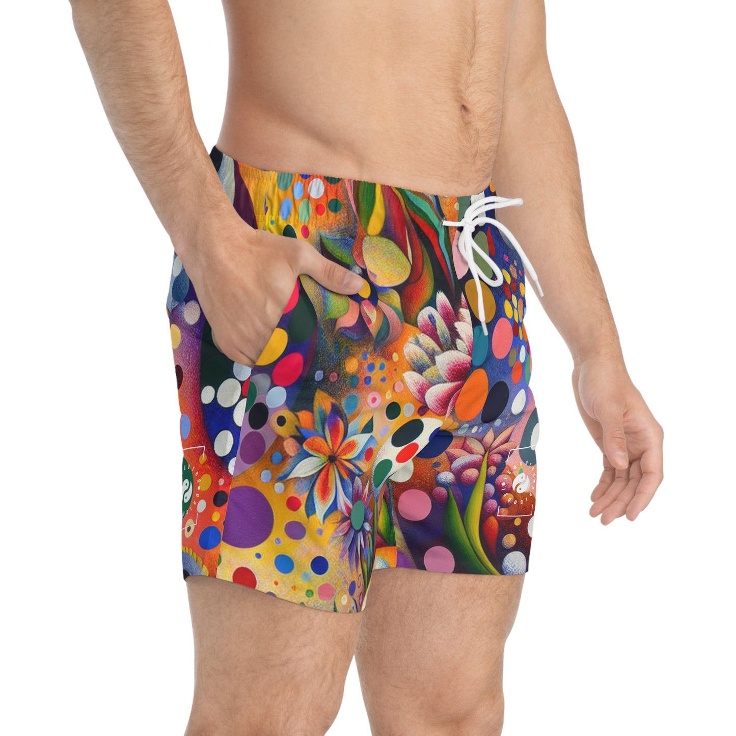 "Polka Petals in Yogic Surrealism: An Artistic Salute to Kusama and Kahlo" - Swim Trunks for Men