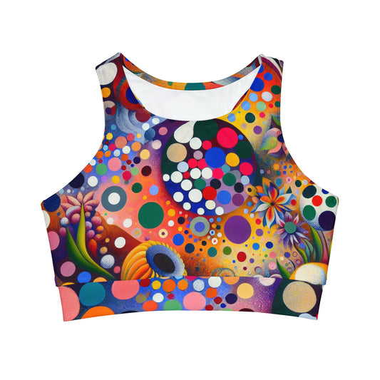 "Polka Petals in Yogic Surrealism: An Artistic Salute to Kusama and Kahlo" - High Neck Crop Top