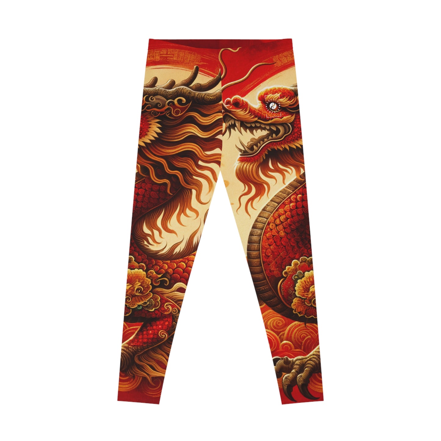 "Golden Dragon Dance in the Crimson Twilight" - Unisex Tights