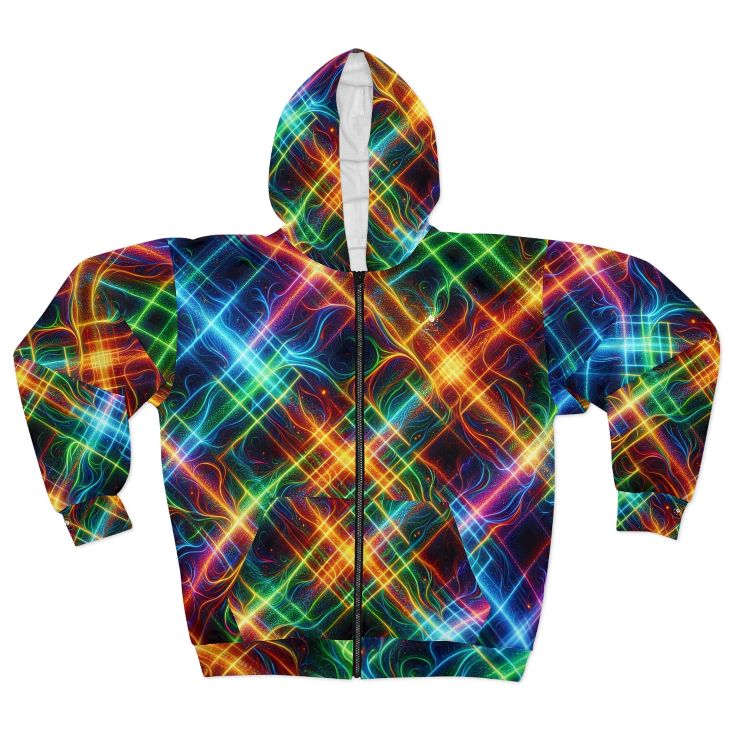 "Neon Plaid Luminosity Matrix" - Zip Hoodie