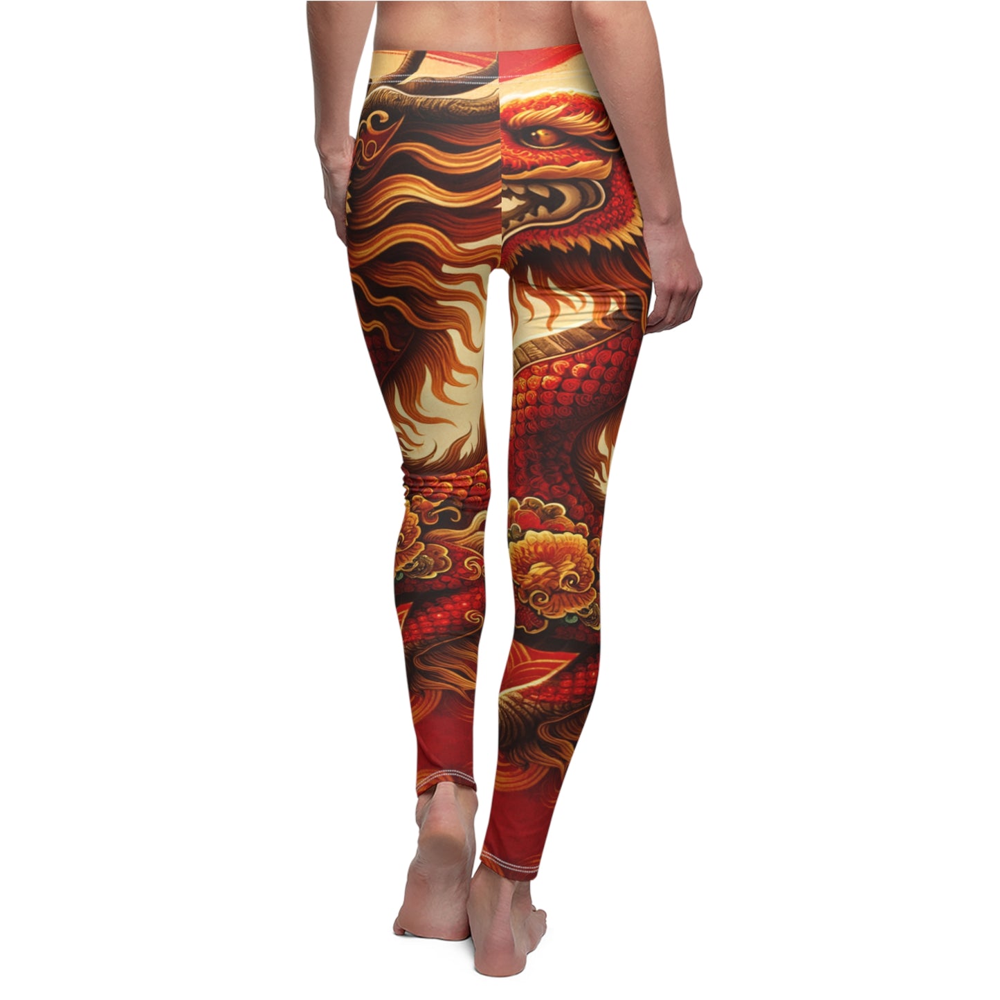 "Golden Dragon Dance in the Crimson Twilight" - Casual Leggings