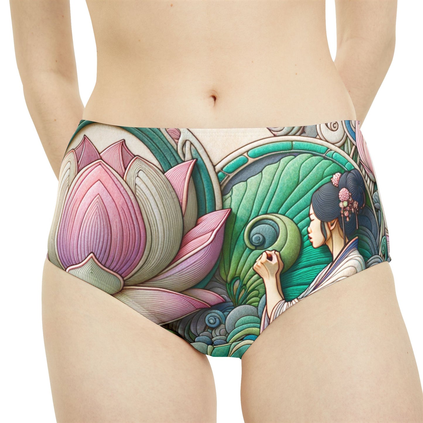 "Lotus Echo Serenity" - High Waisted Bikini Bottom