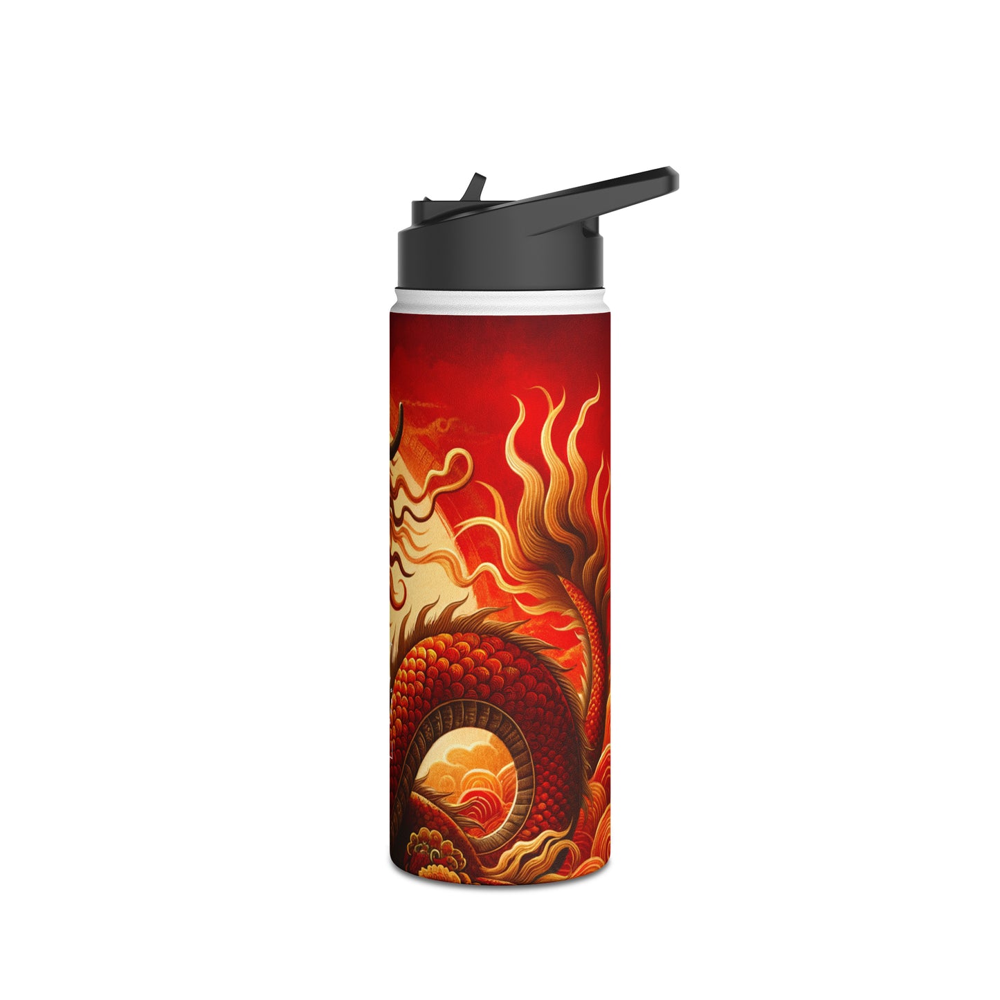 "Golden Dragon Dance in the Crimson Twilight" - Water Bottle