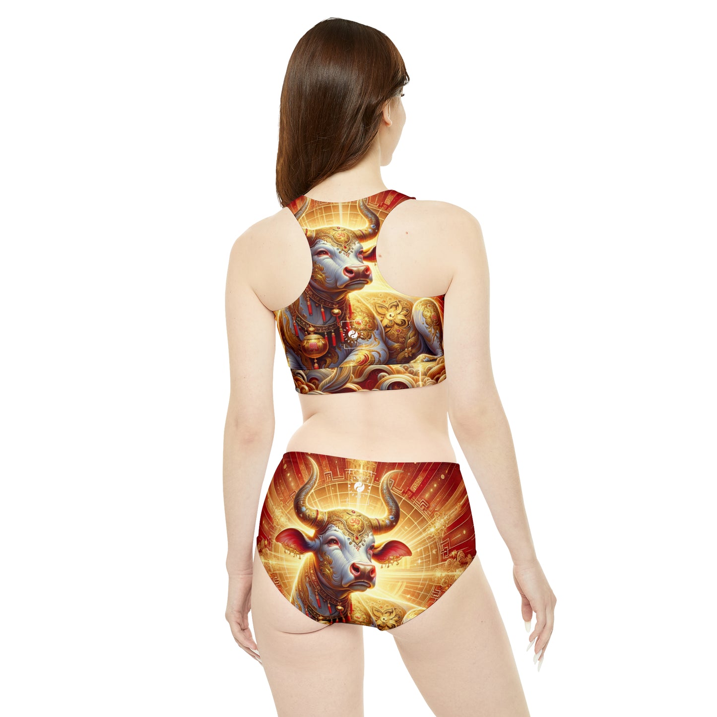 "Golden Euphoria: A Dance of the Divine Bovine" - Hot Yoga Bikini Set