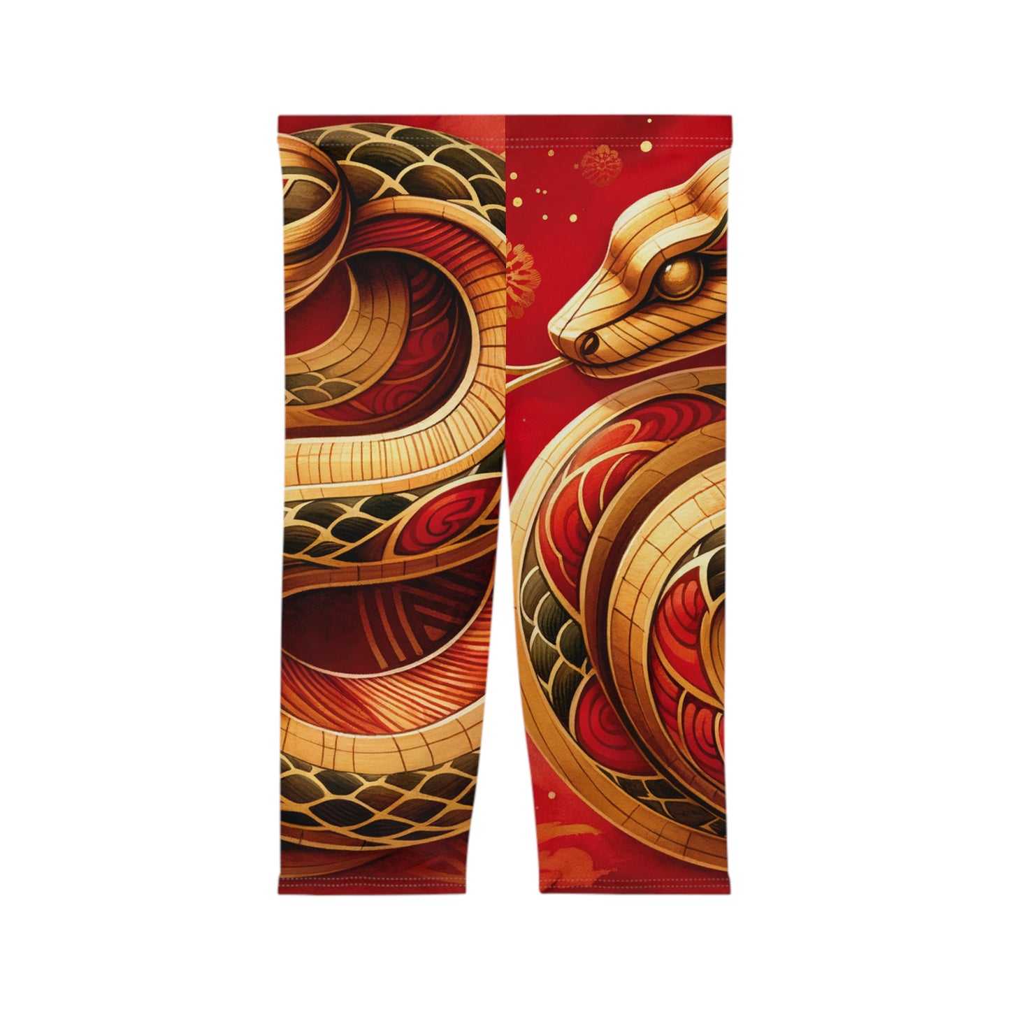 "Crimson Serenity: The Golden Snake" - Capri Shorts