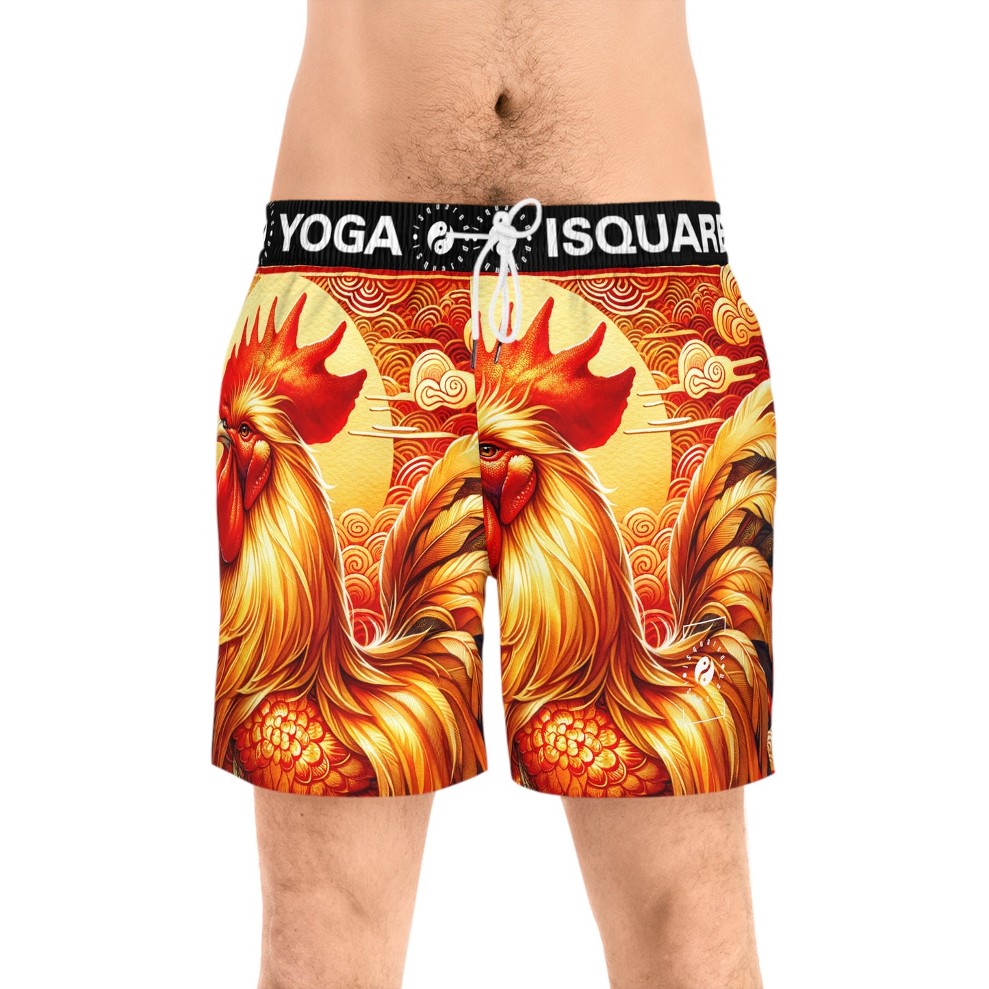 "Crimson Dawn: The Golden Rooster's Rebirth" - Swim Shorts (Mid-Length) for Men