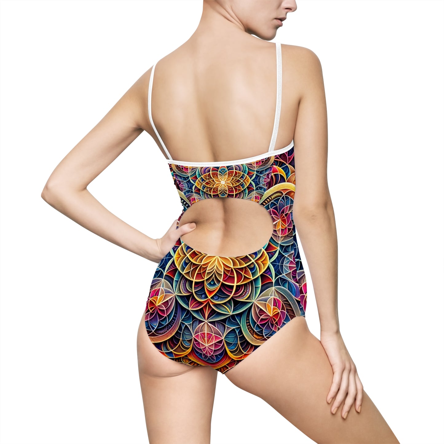 "Sacred Symmetry: Infinite Radiance of Love" - Openback Swimsuit