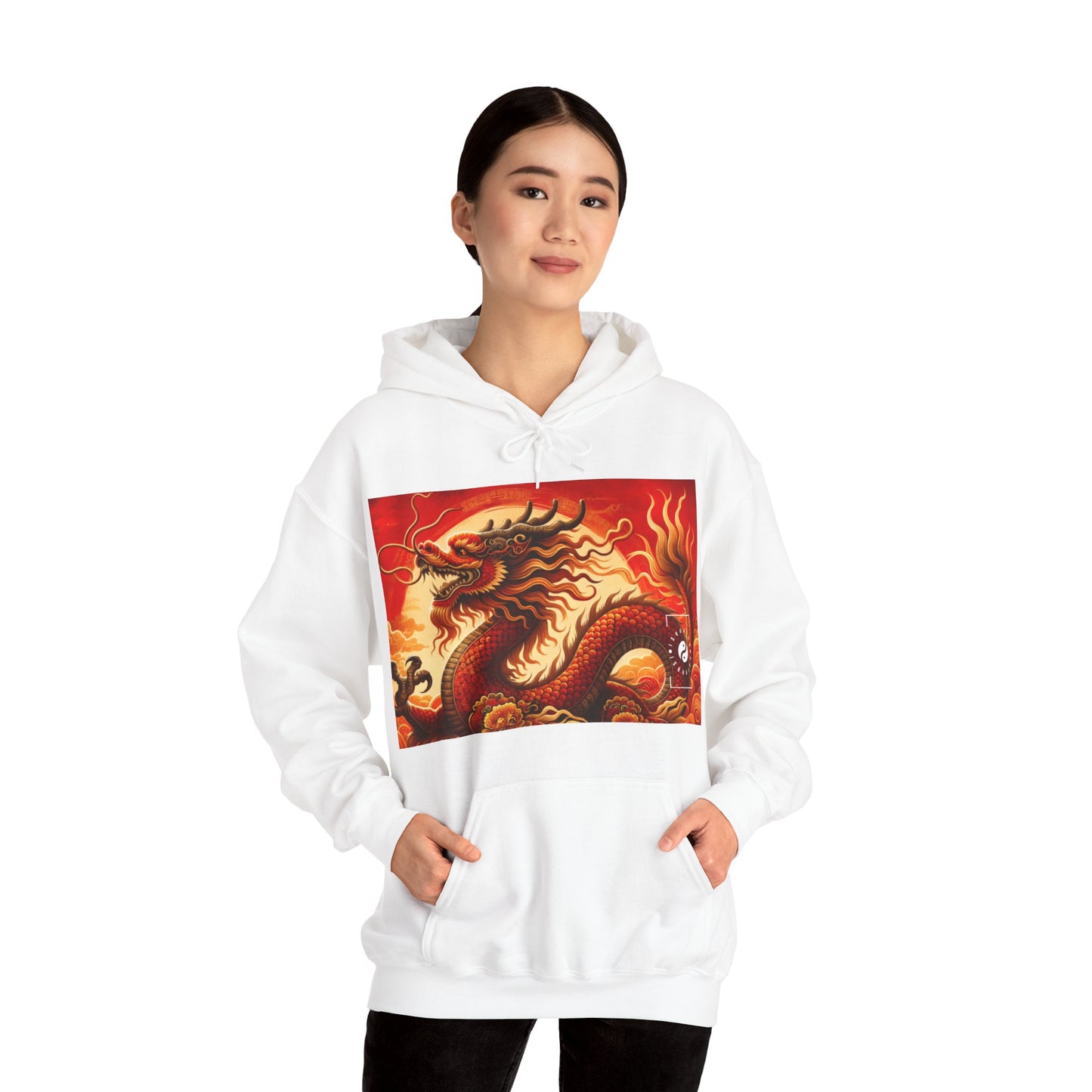 "Golden Dragon Dance in the Crimson Twilight" - Hoodie