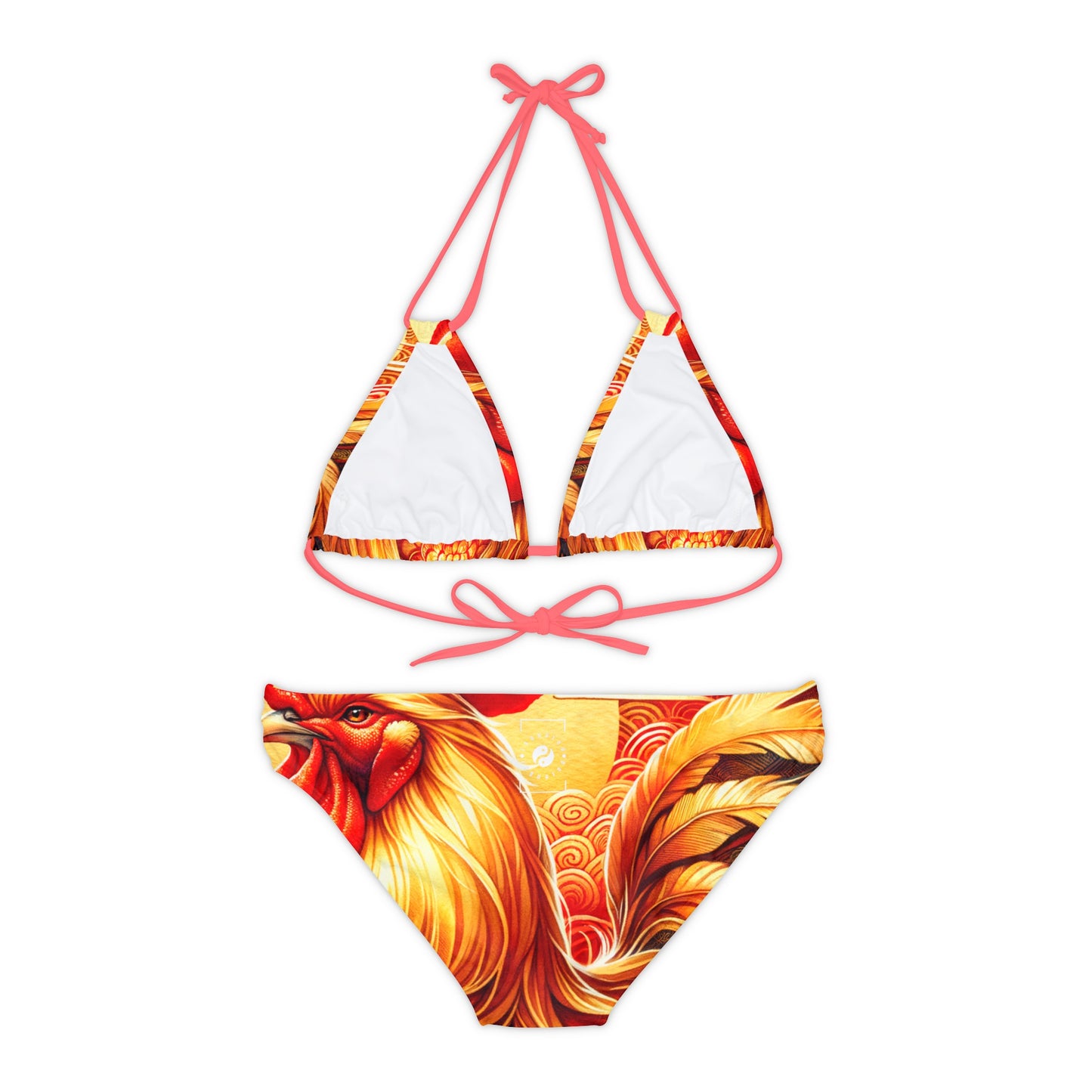 "Crimson Dawn: The Golden Rooster's Rebirth" - Lace-up Bikini Set
