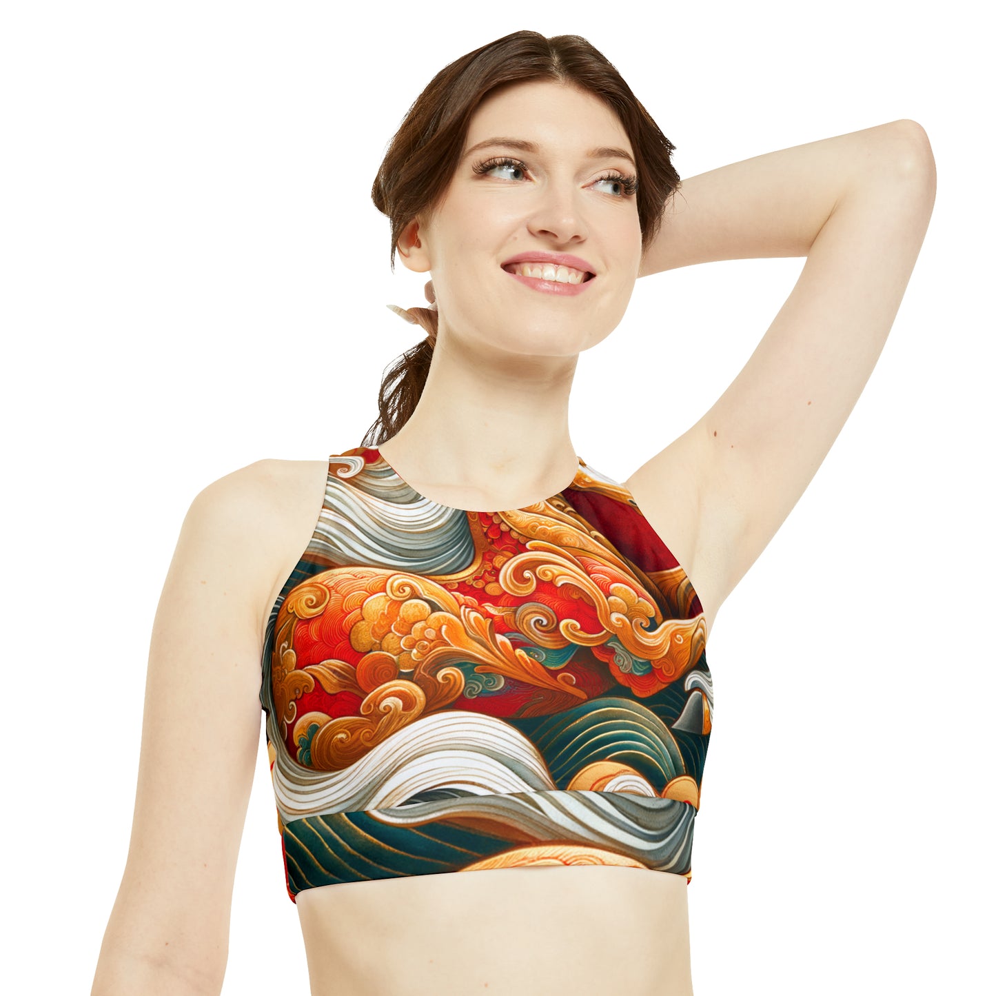 "Gold Gallop on Vermilion Vista: A Lunar New Year’s Ode" - High Neck Crop Top