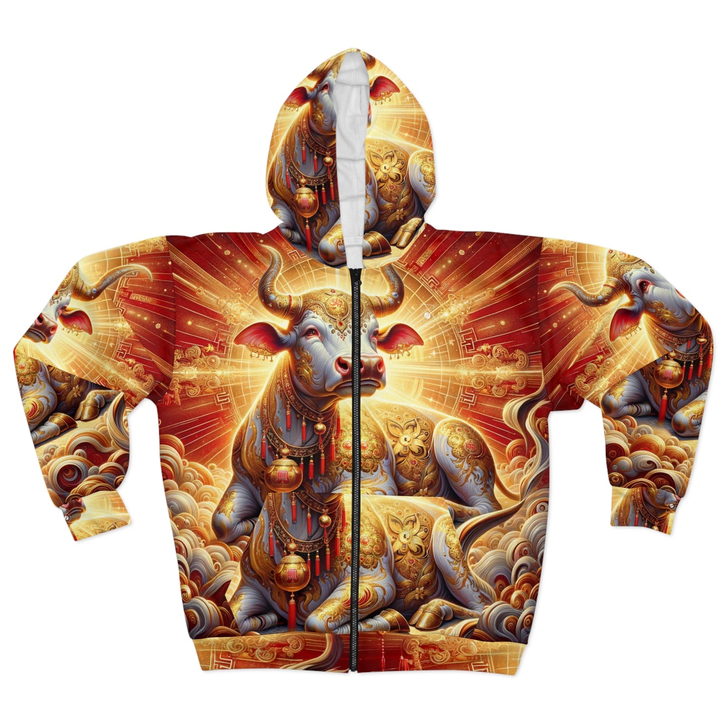 "Golden Euphoria: A Dance of the Divine Bovine" - Zip Hoodie