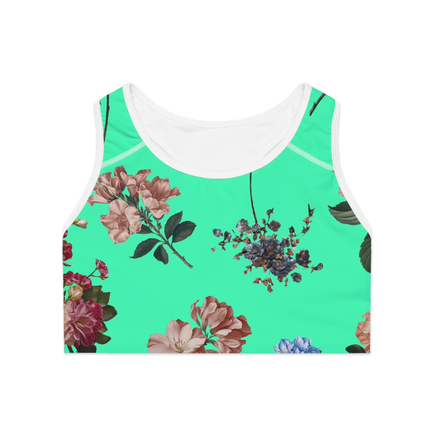 Botanicals on Turquoise - High Performance Sports Bra