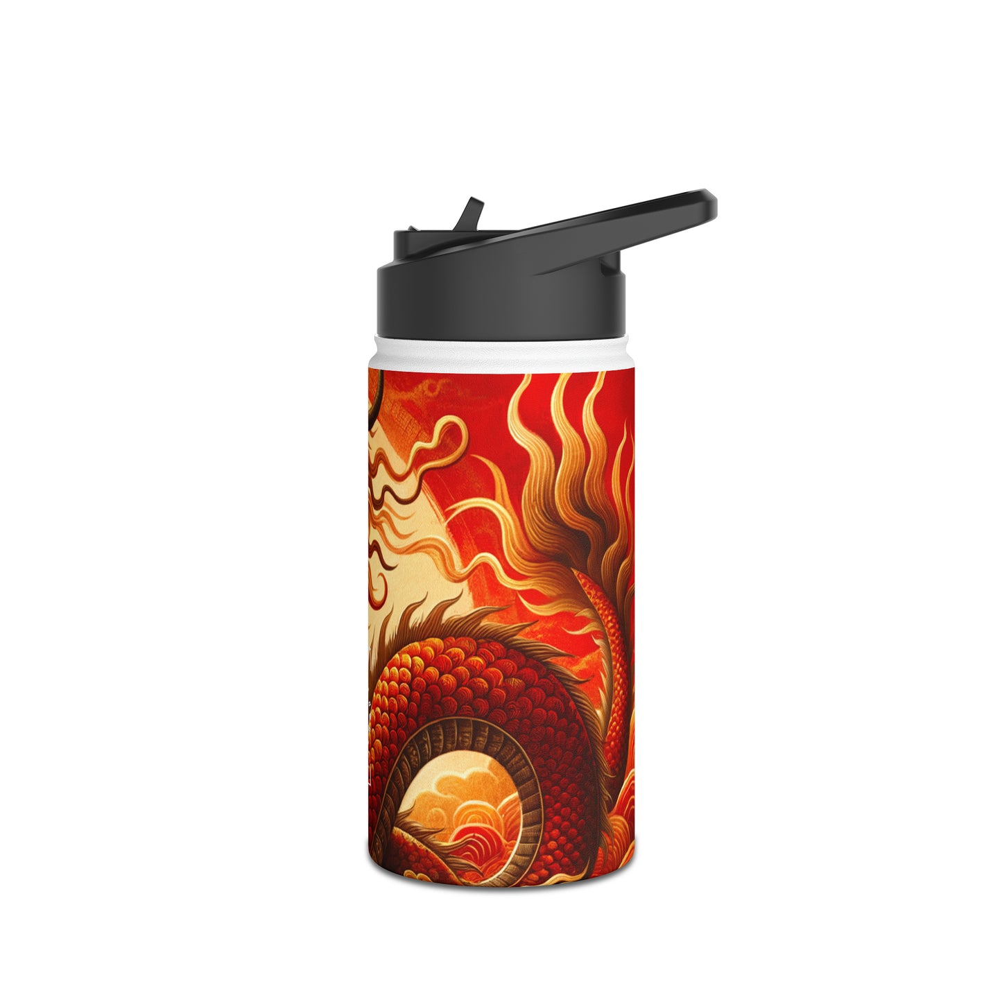 "Golden Dragon Dance in the Crimson Twilight" - Water Bottle