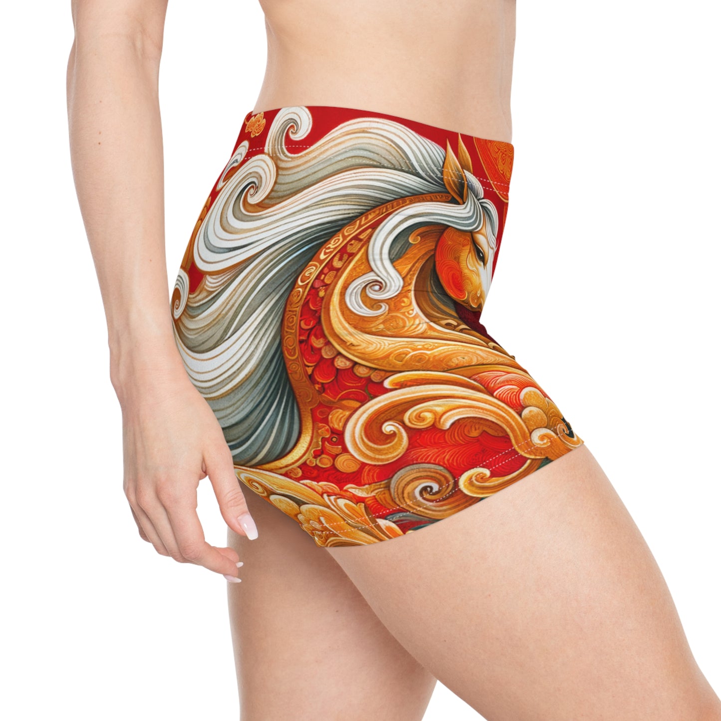 "Gold Gallop on Vermilion Vista: A Lunar New Year’s Ode" - Mini Hot Yoga Short