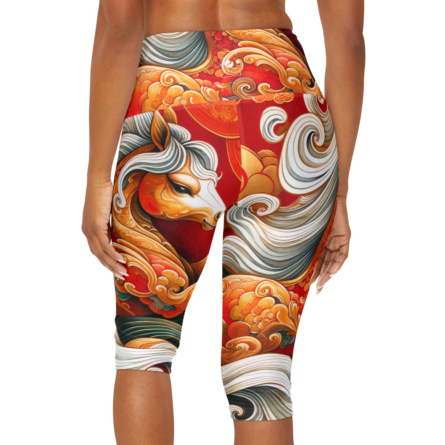 "Gold Gallop on Vermilion Vista: A Lunar New Year’s Ode" - High Waisted Capri Leggings