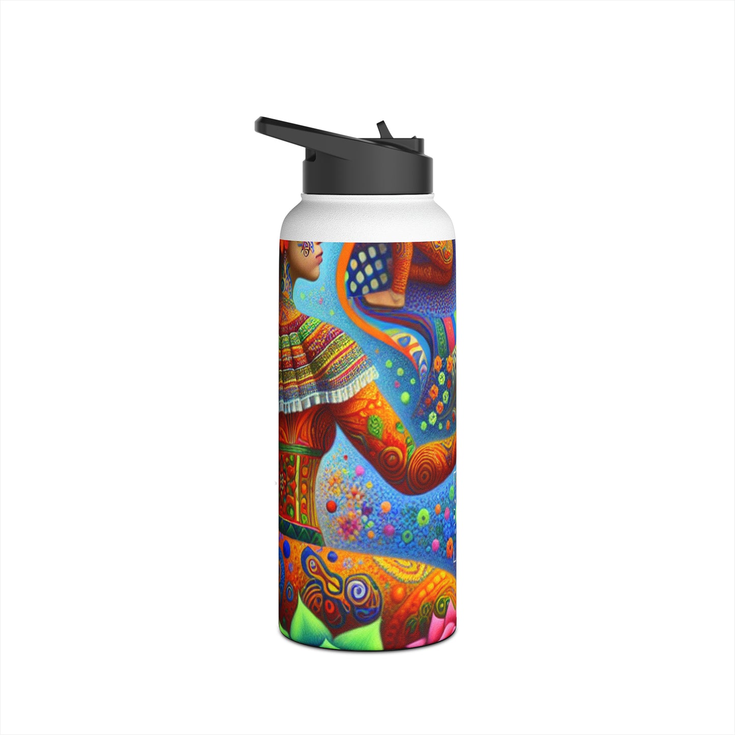 "Kahlo-Kusama Blossom Asanas: A Surreal Yoga Symphony" - Water Bottle