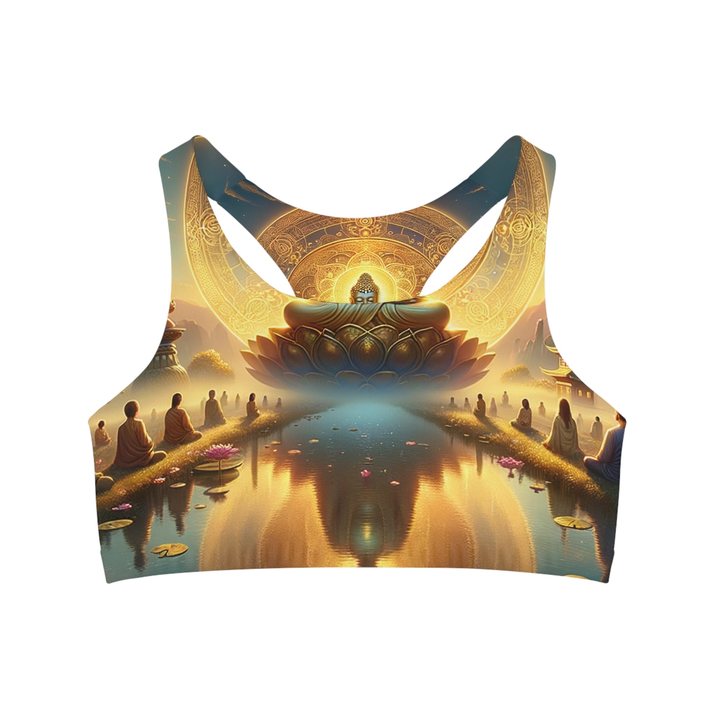 "Serenity in Transience: Illuminations of the Heart Sutra" - Seamless Sports Bra