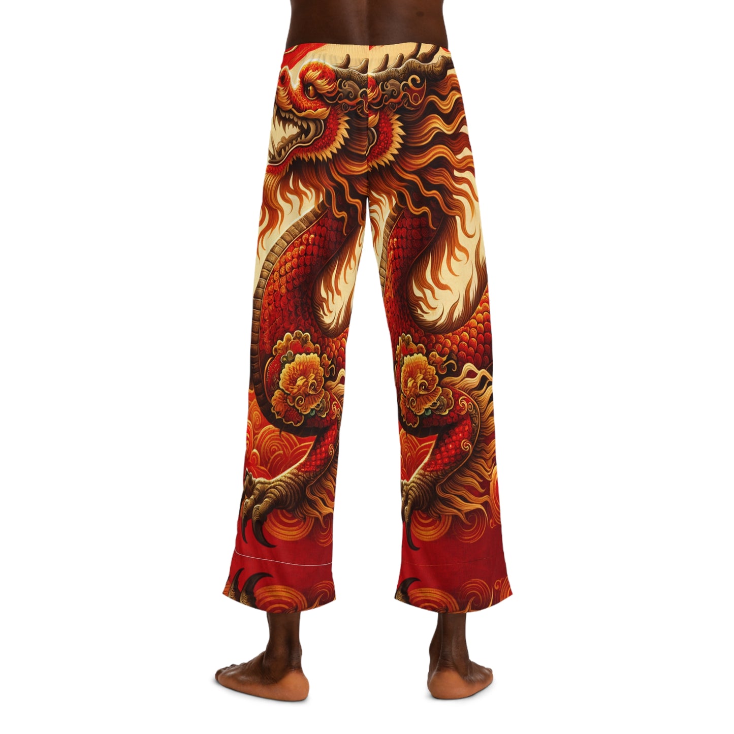 "Golden Dragon Dance in the Crimson Twilight" - men's Lounge Pants