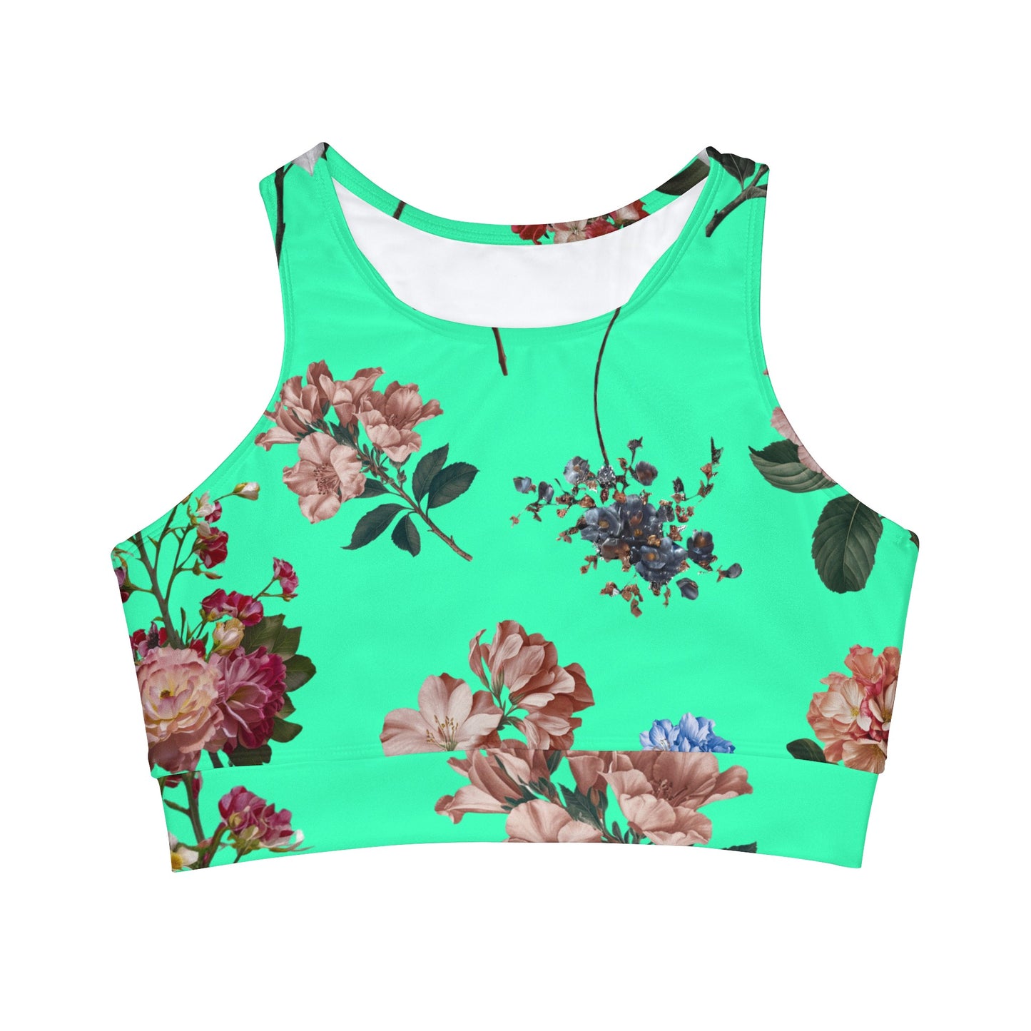 Botanicals on Turquoise - High Neck Crop Top