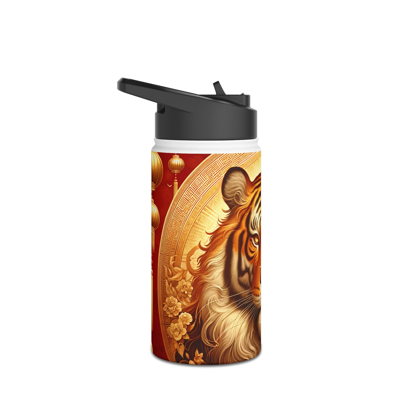 "Golden Majesty: Ascension of the Lunar Tiger" - Water Bottle