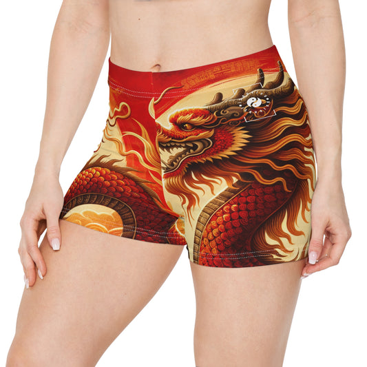"Golden Dragon Dance in the Crimson Twilight" - Mini Hot Yoga Short