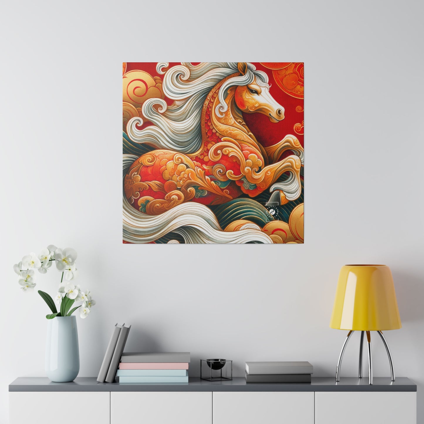 « Gold Gallop on Vermilion Vista: A Lunar New Year's Ode » – Impression sur toile