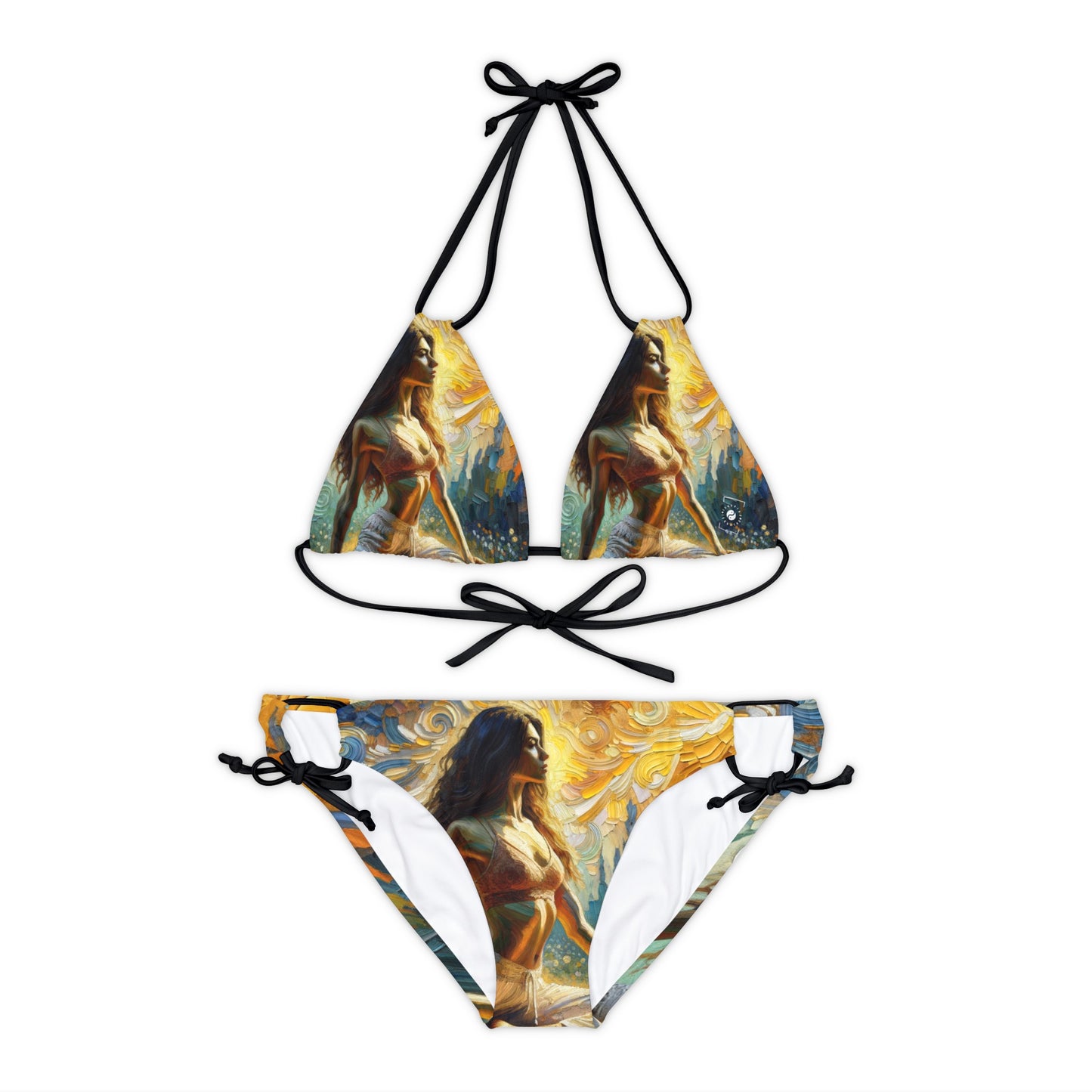 "Golden Warrior: A Tranquil Harmony" - Lace-up Bikini Set