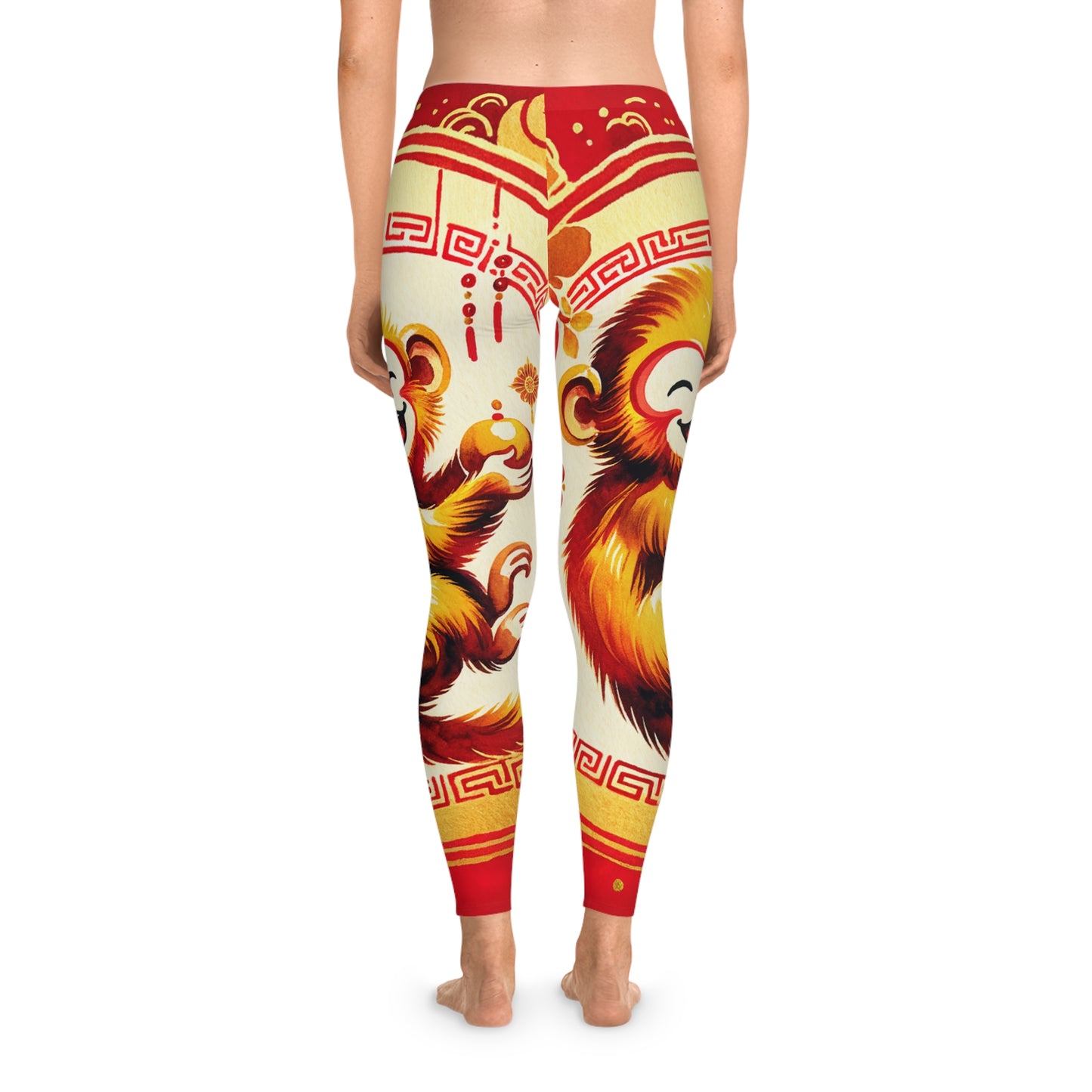 "Golden Simian Serenity in Scarlet Radiance" - Unisex Tights