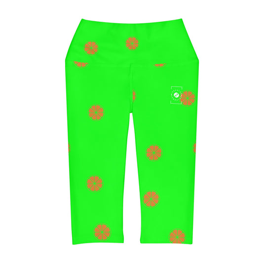 #05FD00 Lime Green + Mandarin - High Waisted Capri Leggings