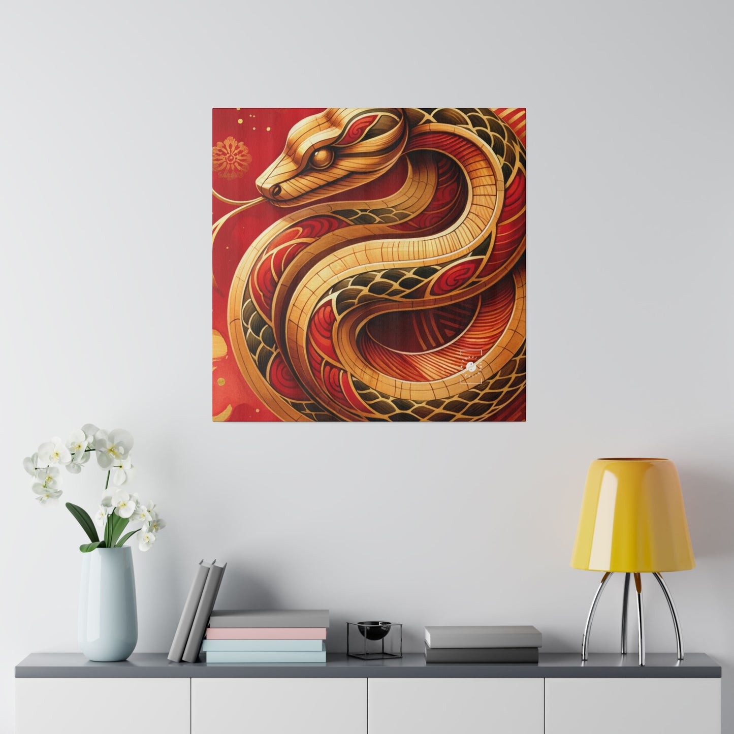 « Crimson Serenity : Le serpent d'or » – Impression sur toile