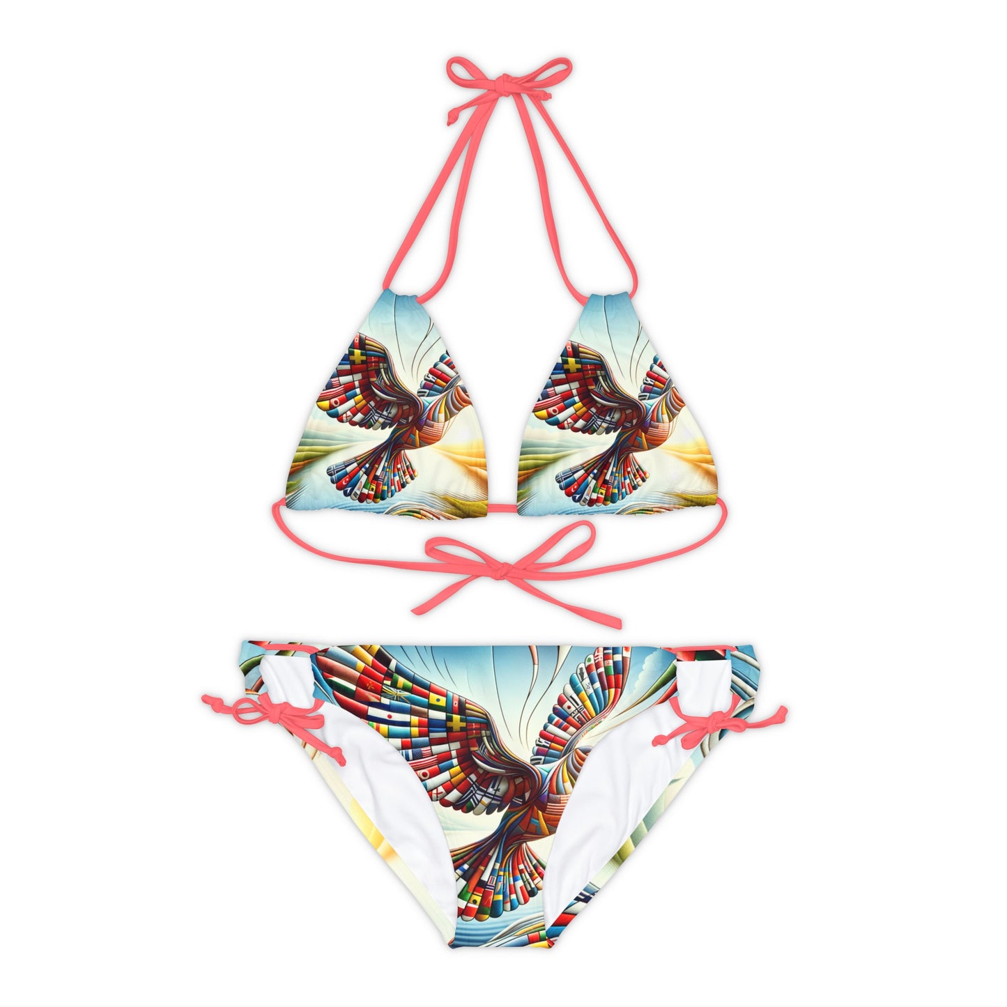 "Global Tapestry of Tranquility" - Lace-up Bikini Set