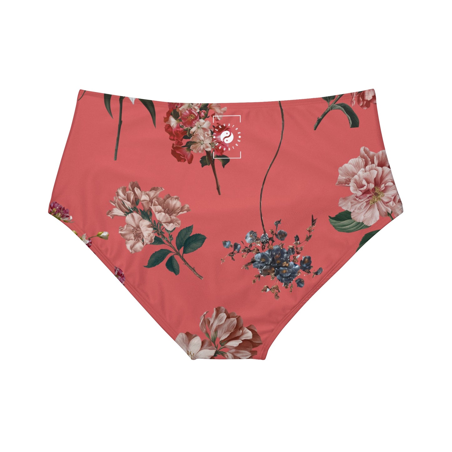 Botanicals on Coral - High Waisted Bikini Bottom