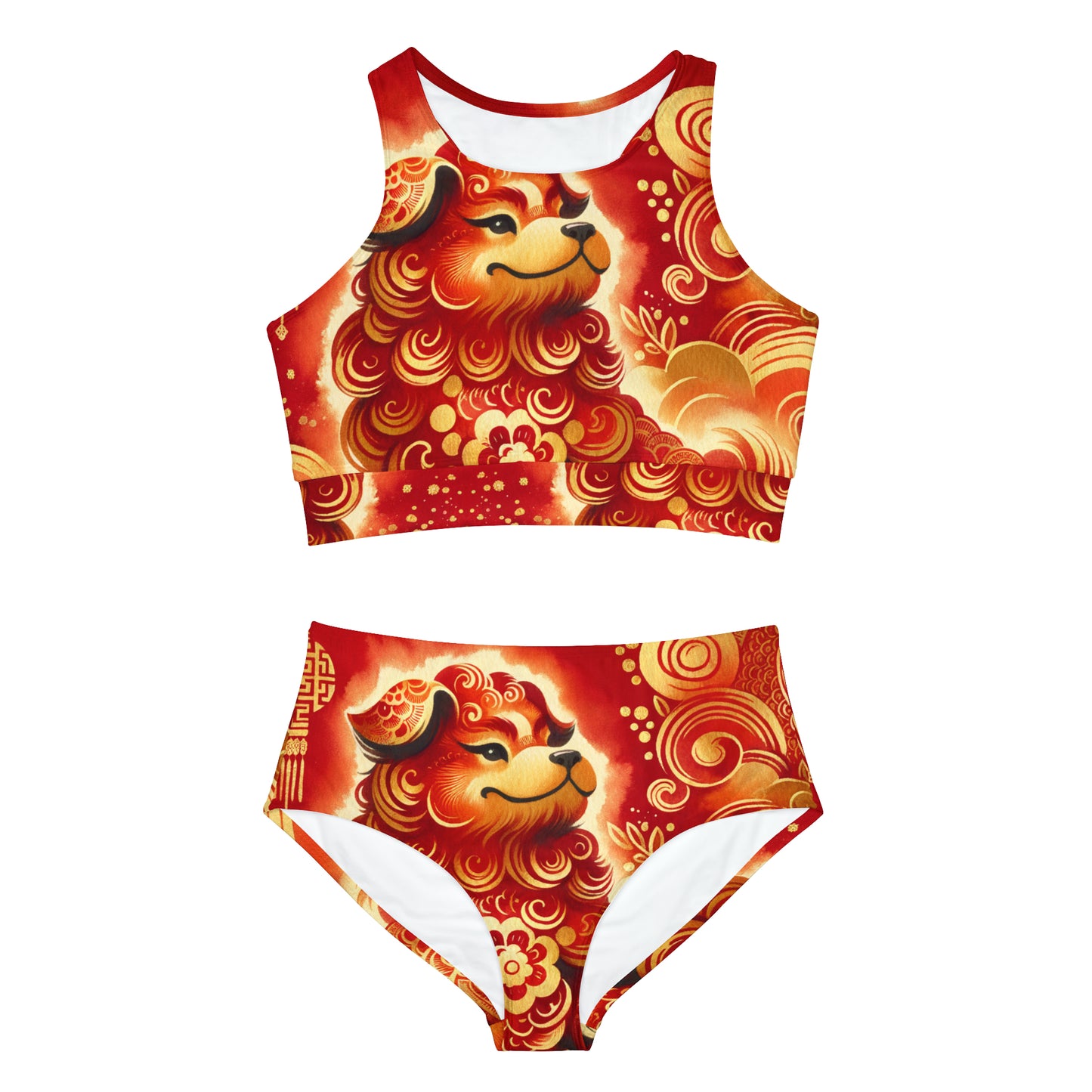 "Golden Canine Emissary on Crimson Tide: A Chinese New Year Odyssey" - Hot Yoga Bikini Set