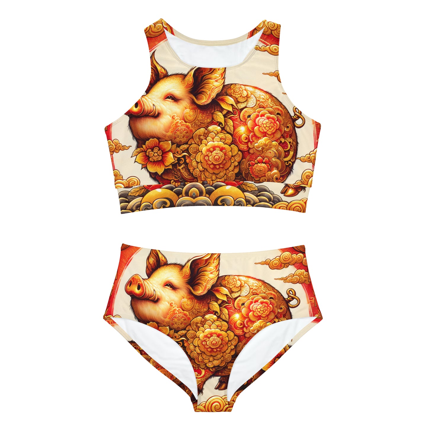 "Golden Prosperity: The Divine Boar Celebration" - Hot Yoga Bikini Set