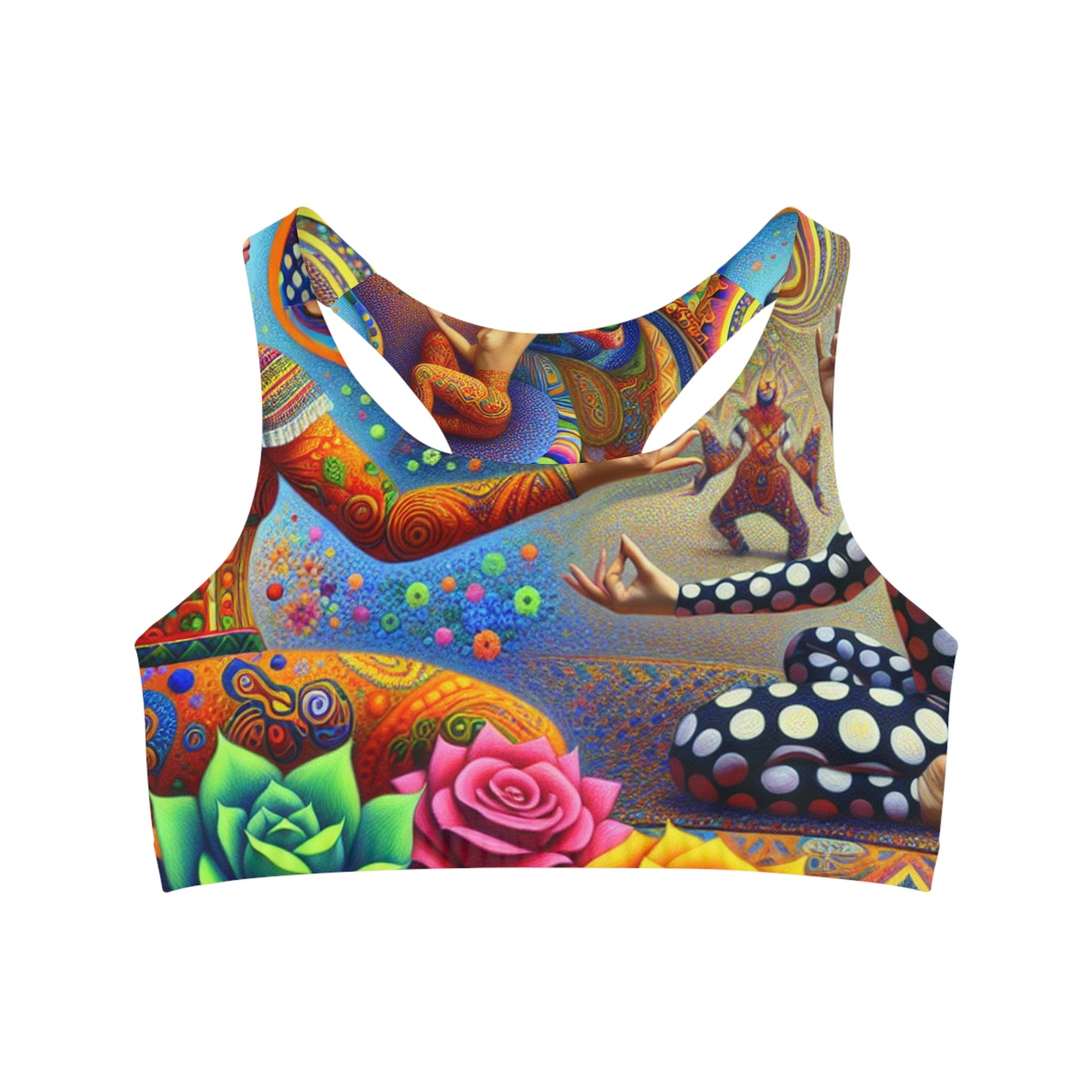 "Kahlo-Kusama Blossom Asanas: A Surreal Yoga Symphony" - Seamless Sports Bra