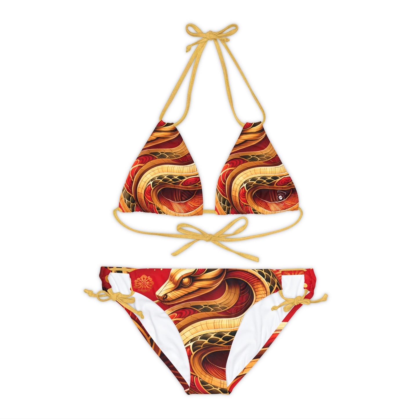 "Crimson Serenity: The Golden Snake" - Lace-up Bikini Set