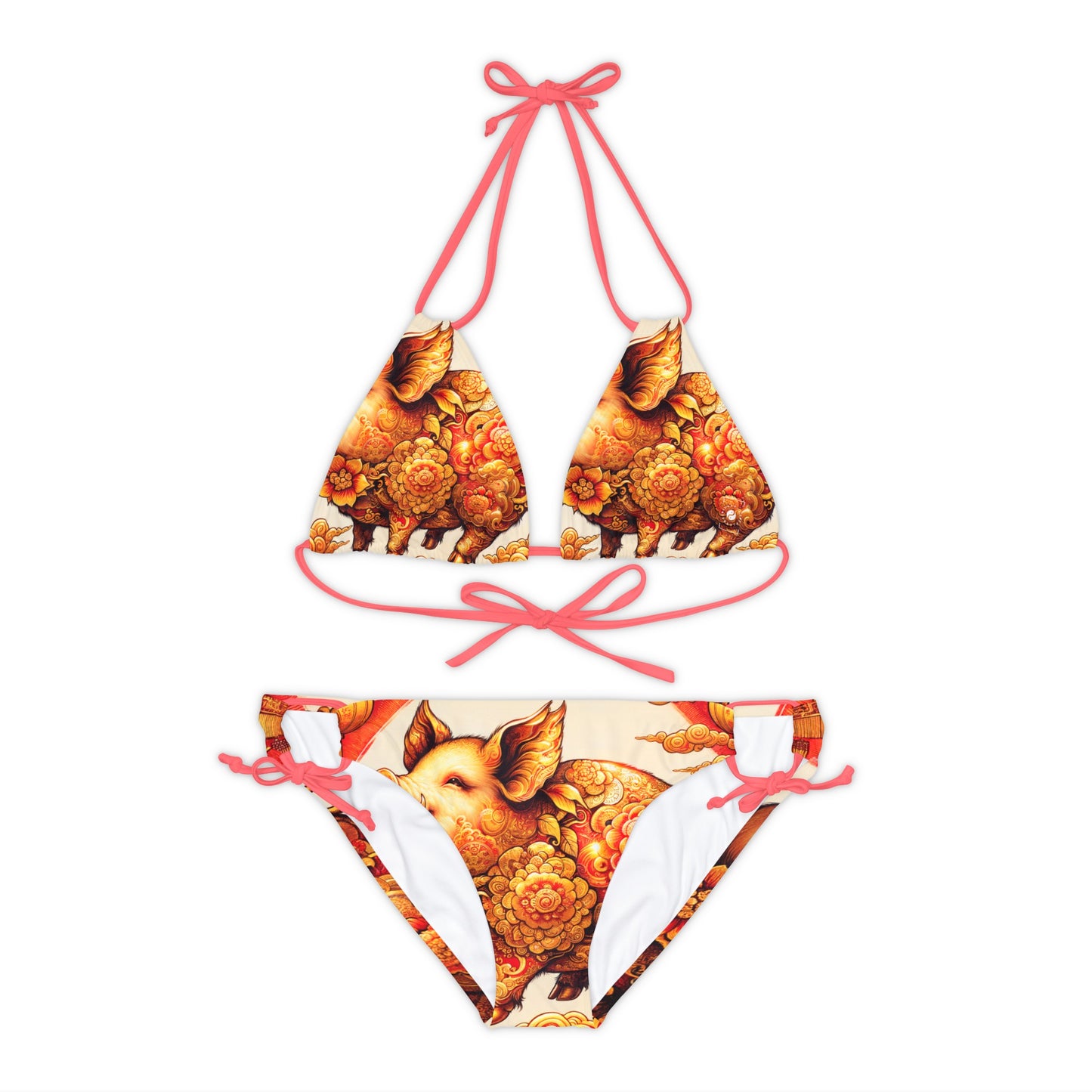 "Golden Prosperity: The Divine Swine Celebration" - Lace-up Bikini Set