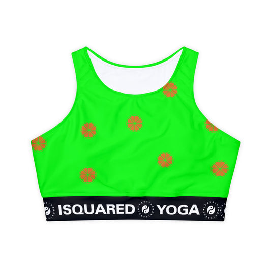 #05FD00 Lime Green + Mandarin - Lined & Padded Sports Bra