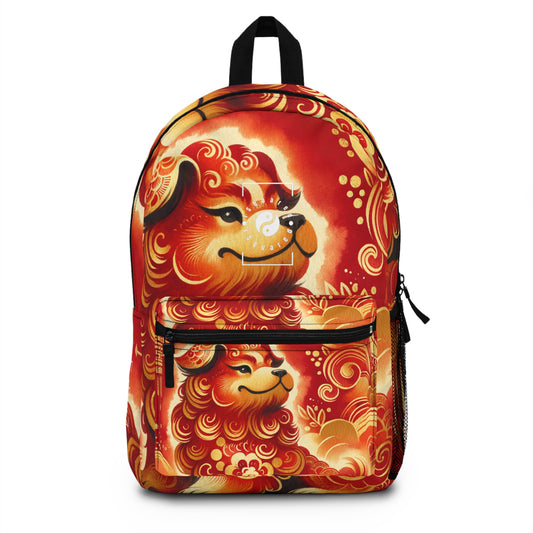 "Golden Canine Emissary on Crimson Tide: A Chinese New Year Odyssey" - Backpack