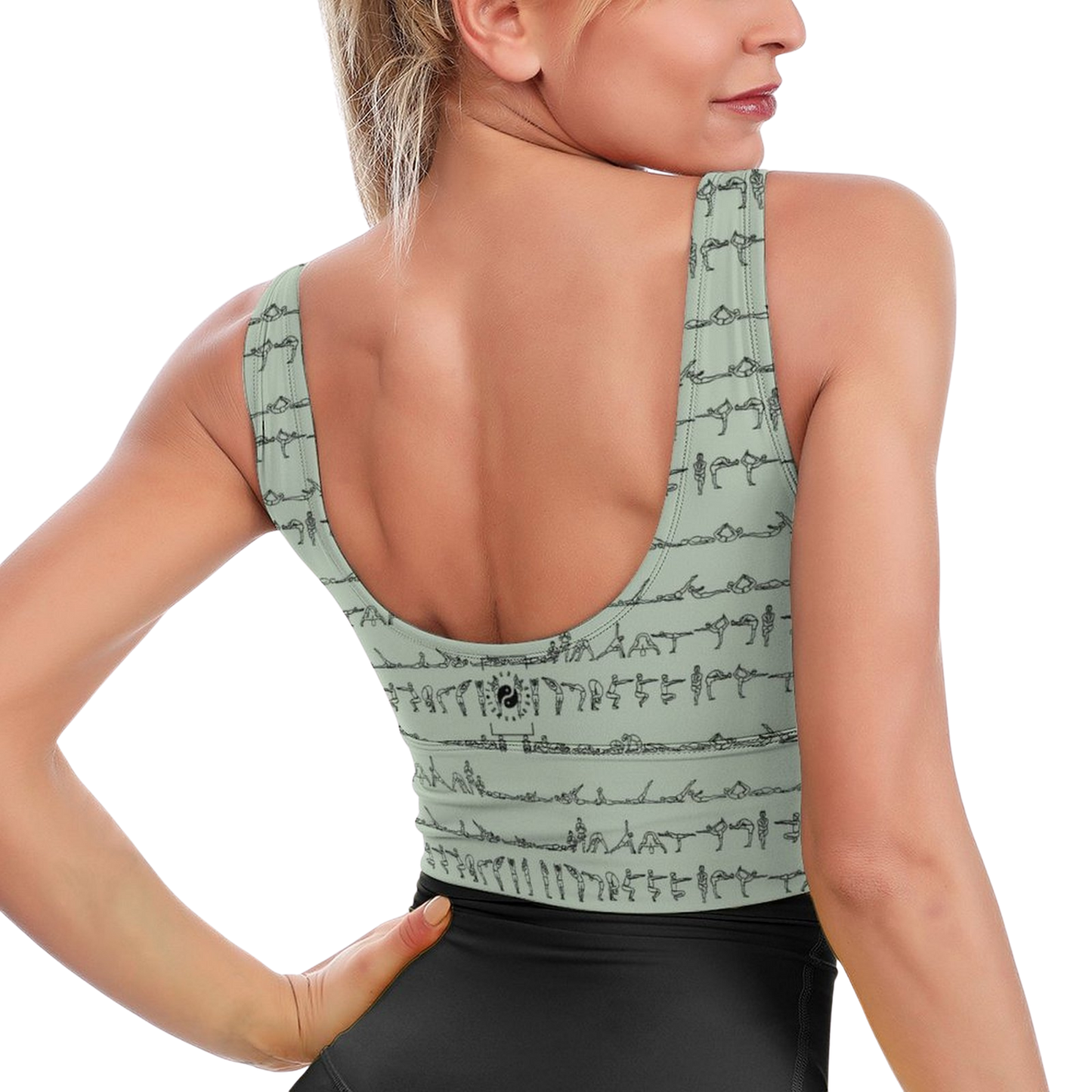 Bikram Pastel iSquared Crop Top with U-back, removable pads, cropped fit, and pastel all-over print