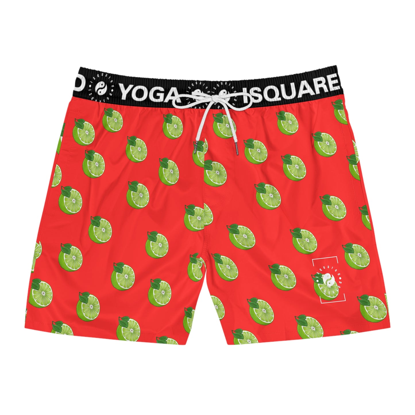 #FF3131 Bright Orange + Lime - Swim Shorts (Mid-Length) for Men