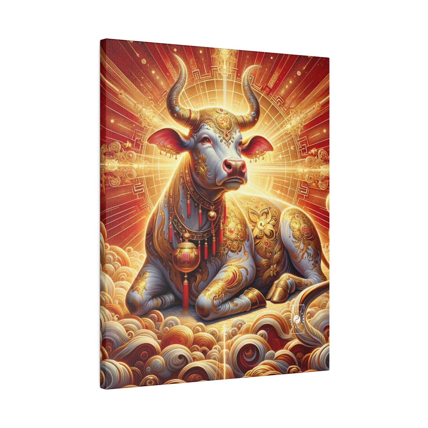 "Golden Euphoria: A Dance of the Divine Bovine" - Art Print Canvas