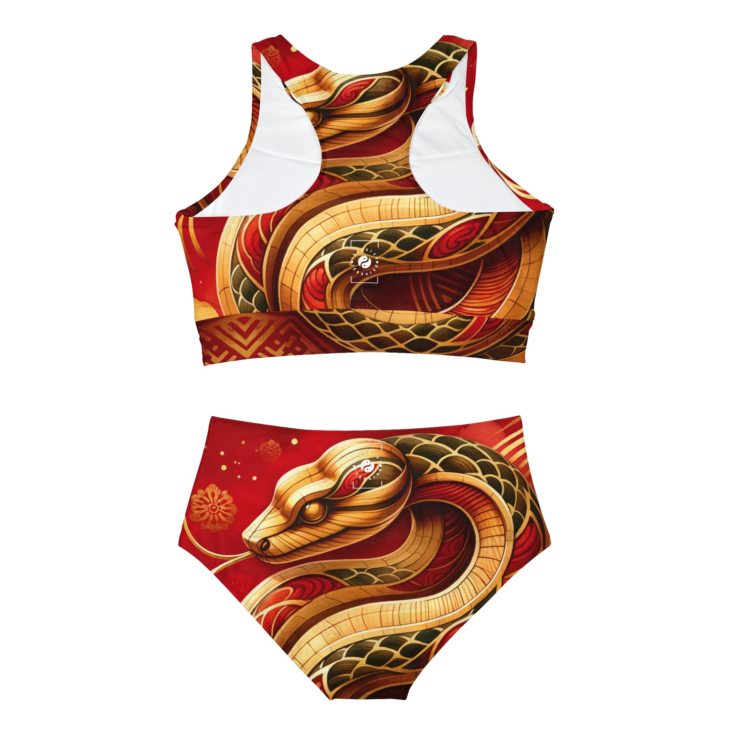 "Crimson Serenity : Le serpent d'or" - Ensemble de bikini de yoga chaud