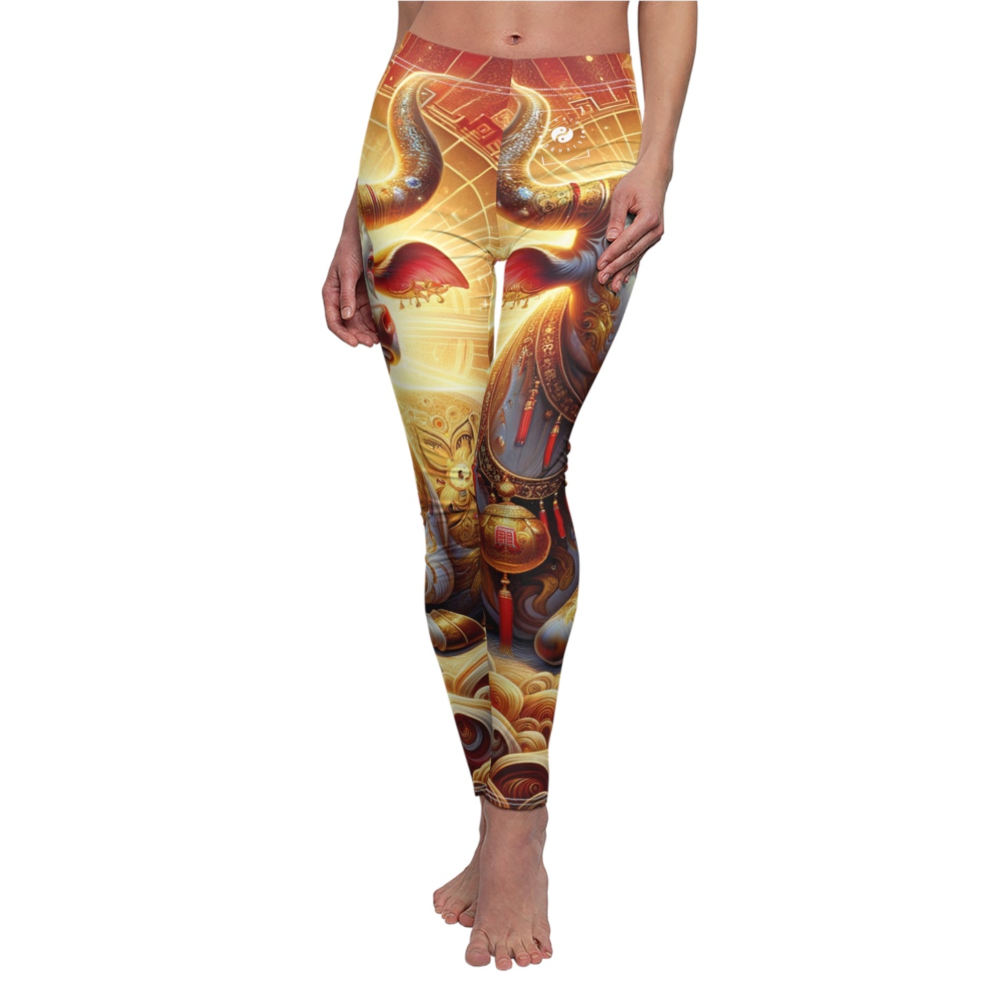 "Golden Euphoria: A Dance of the Divine Bovine" - Casual Leggings