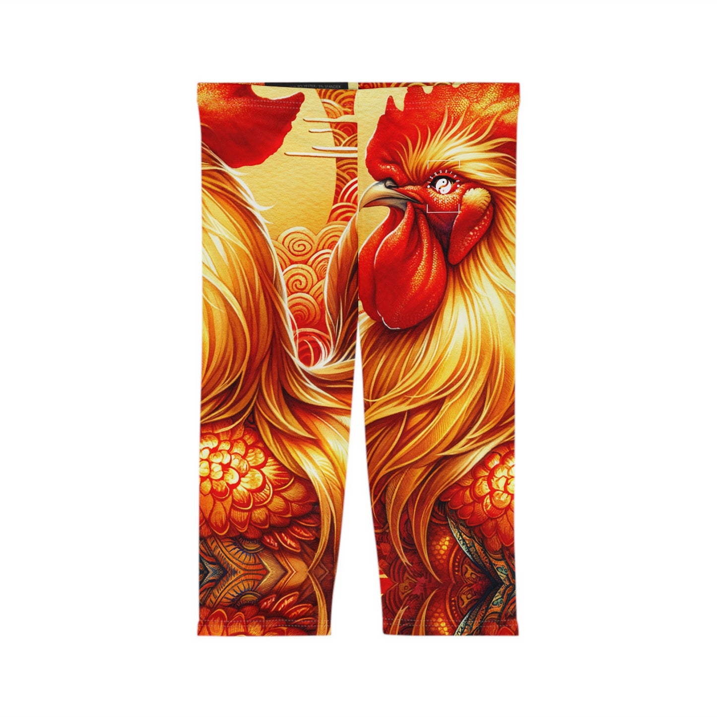 "Crimson Dawn: The Golden Rooster's Rebirth" - Capri Shorts