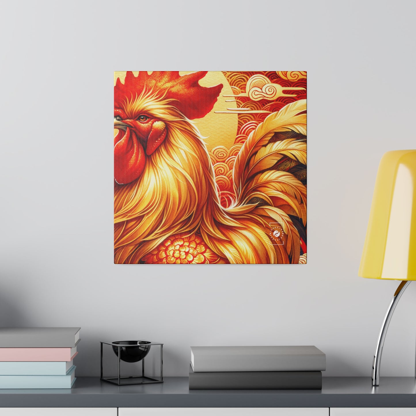 "Crimson Dawn: The Golden Rooster's Rebirth" - Art Print Canvas