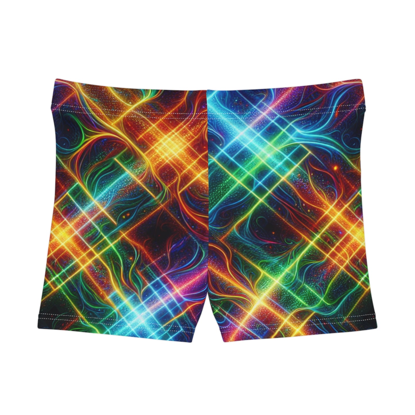 "Neon Plaid Luminosity Matrix" - Mini Hot Yoga Short