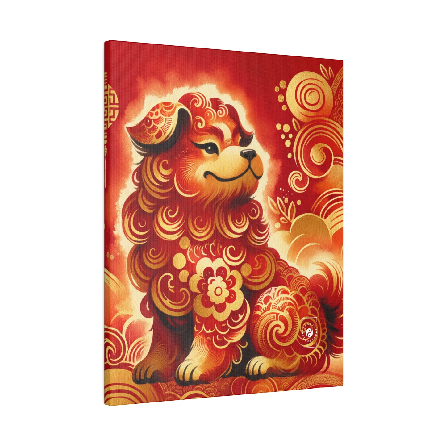 "Golden Canine Emissary on Crimson Tide: A Chinese New Year Odyssey" - Art Print Canvas